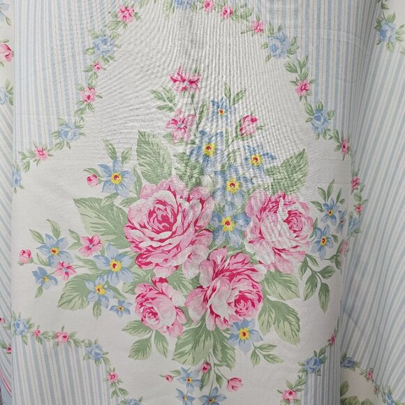 Vintage Avon Blue Pink Floral Striped Cottagecore Boho Prairie Scarf - Picture 2 of 10
